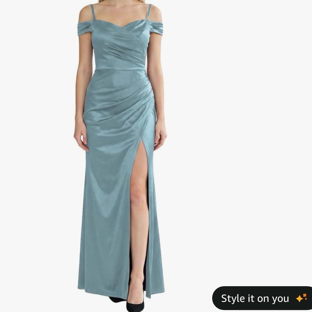 Miusol One-Shoulder Satin Evening Gown in Seafoam